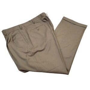 Roundtree Yorke Travel Smart Mens Khaki Pleated Cuffed Dress Pants Size 42x29